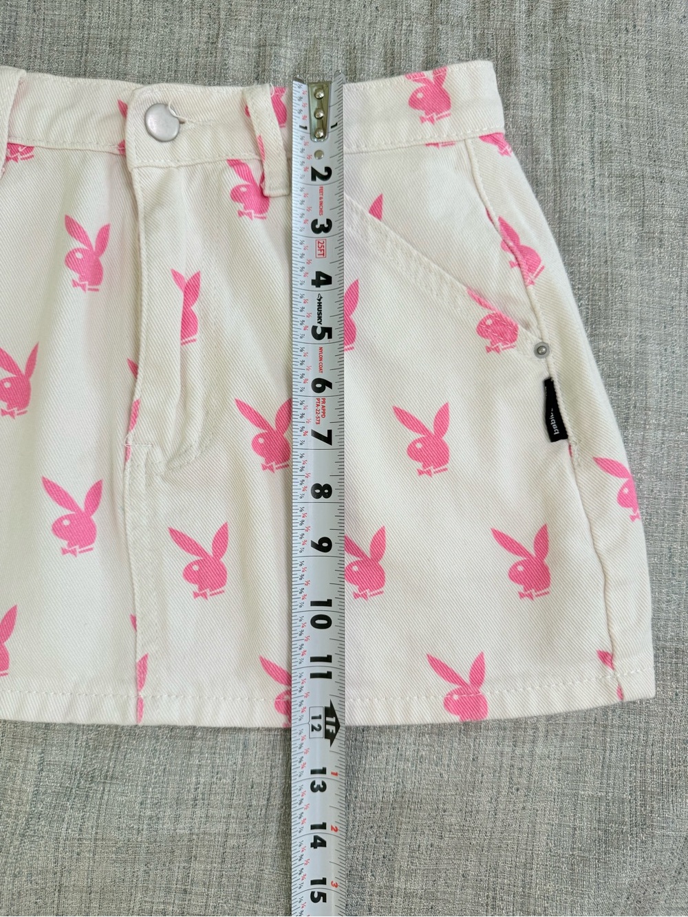 Playboy x Missguided White Pink Bunny Print Denim Mini Skirt Size XS - Picture 4 of 5